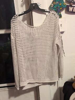 Open-Weave Scoop Neck Sweater in Cream